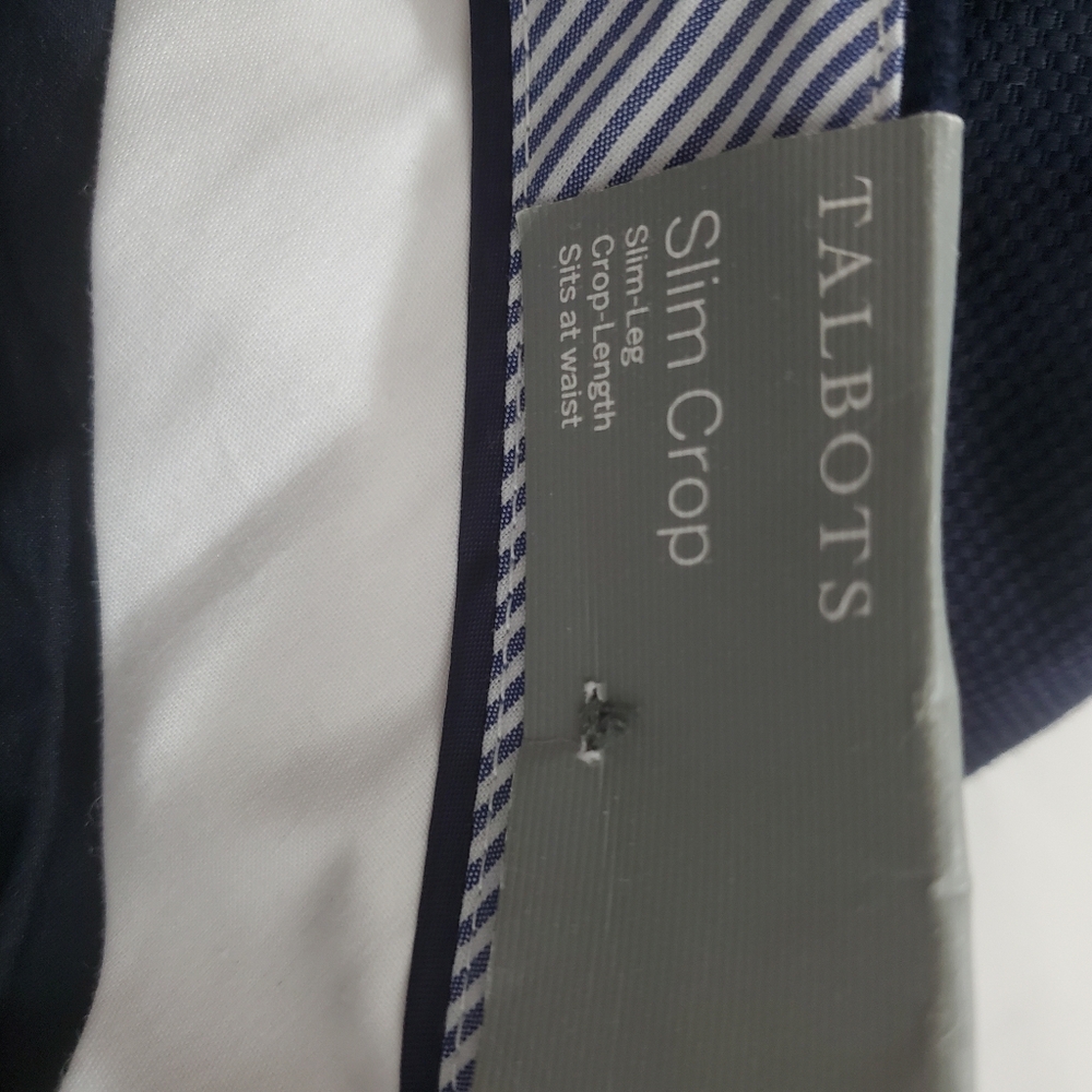 NWT Talbots Slim Crop Pants Navy Blue Textured Size 8 Business Casual Nautical - Picture 9 of 12